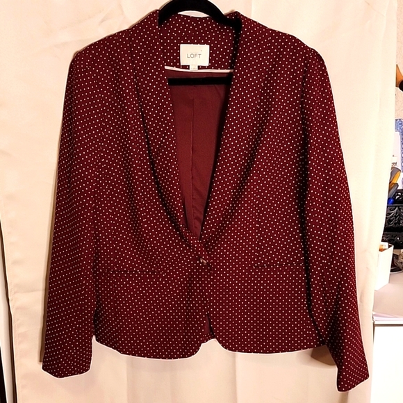 LOFT Jackets & Blazers - LOFT Burgandy Polkadot Jacket Lg